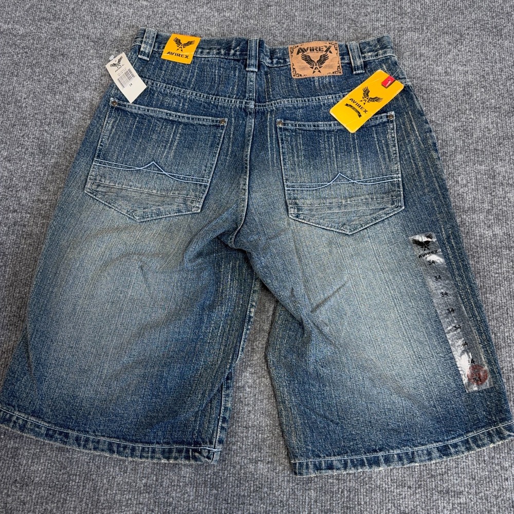 AVIREX Shorts Men 34 Baggy Y2K Jean Denim Jorts 14" Inseam NEW